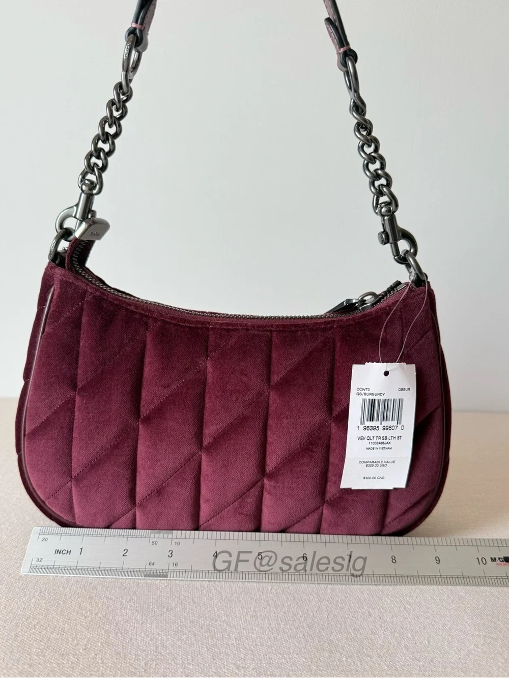NWT Coach Teri Shoulder bag Quilted Velvet Crossbody Burgundy Gunmetal CCW70